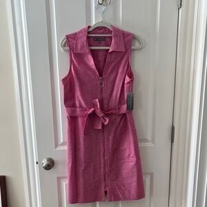 Sharagano Pink Sleeveless Belted Midi Dress